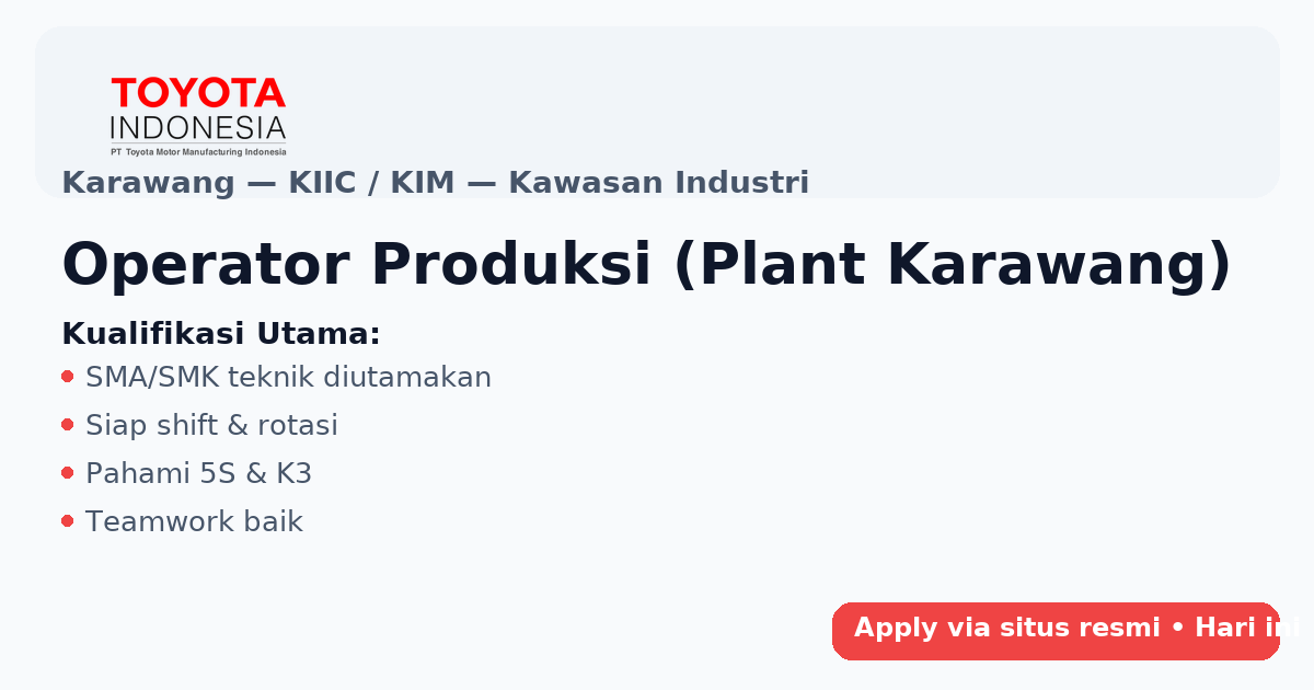 Operator Produksi – PT Toyota Motor Manufacturing Indonesia (Karawang)