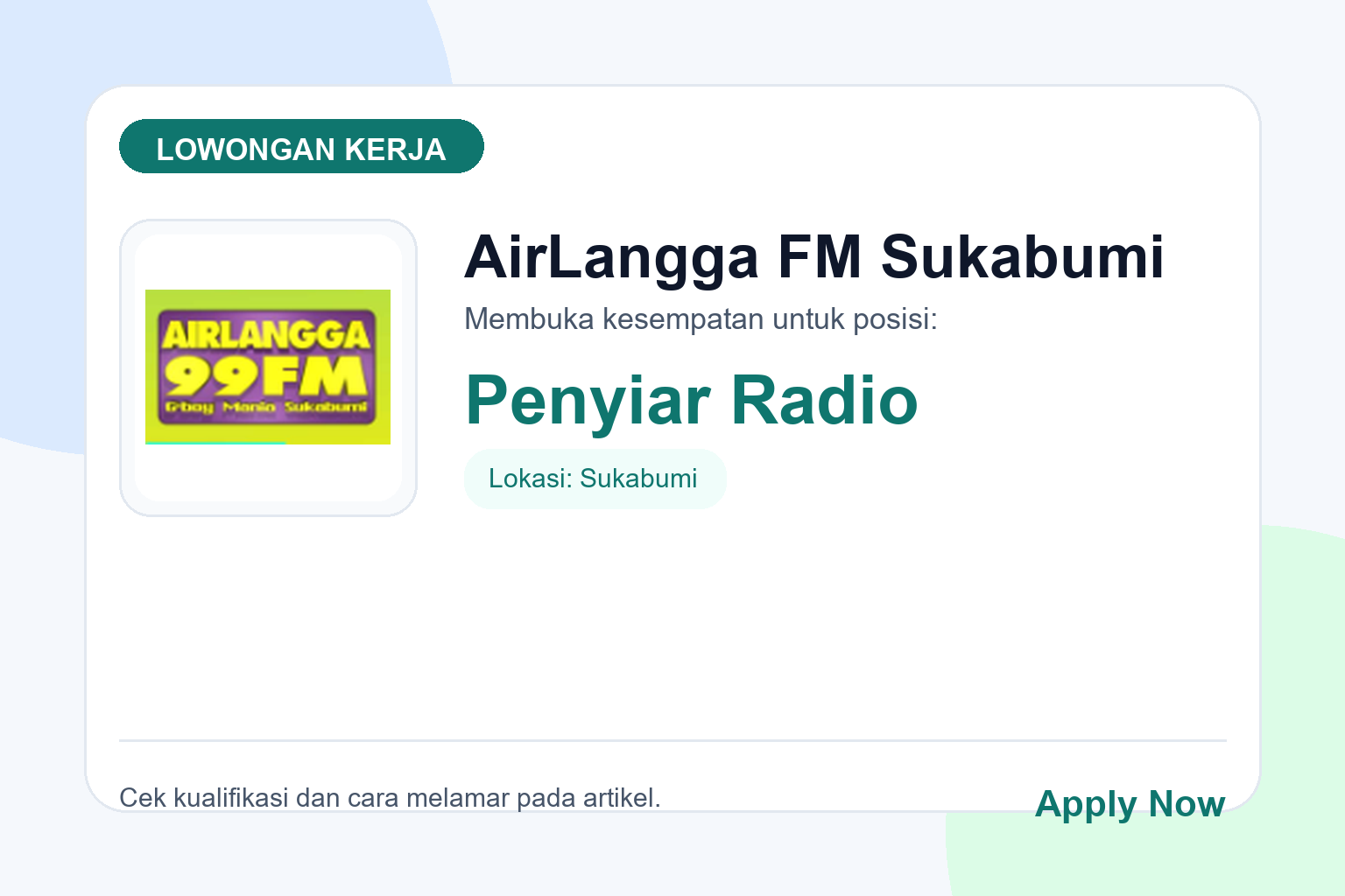 Lowongan Kerja AirLangga FM Sukabumi Penyiar Radio