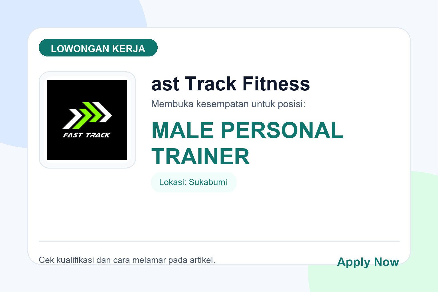 Lowongan Kerja ast Track Fitness MALE PERSONAL TRAINER