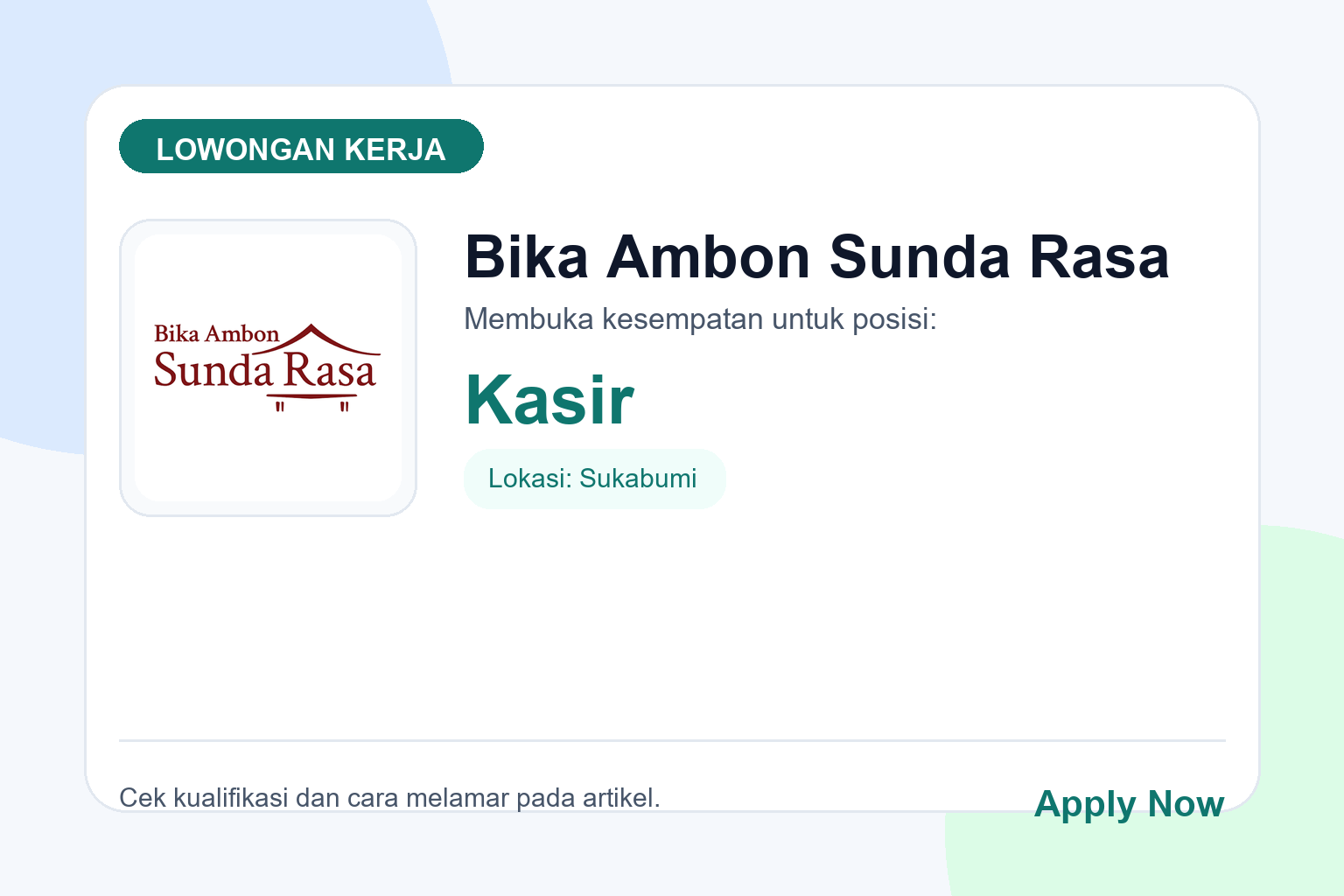 Lowongan Kerja Bika Ambon Sunda Rasa Kasir