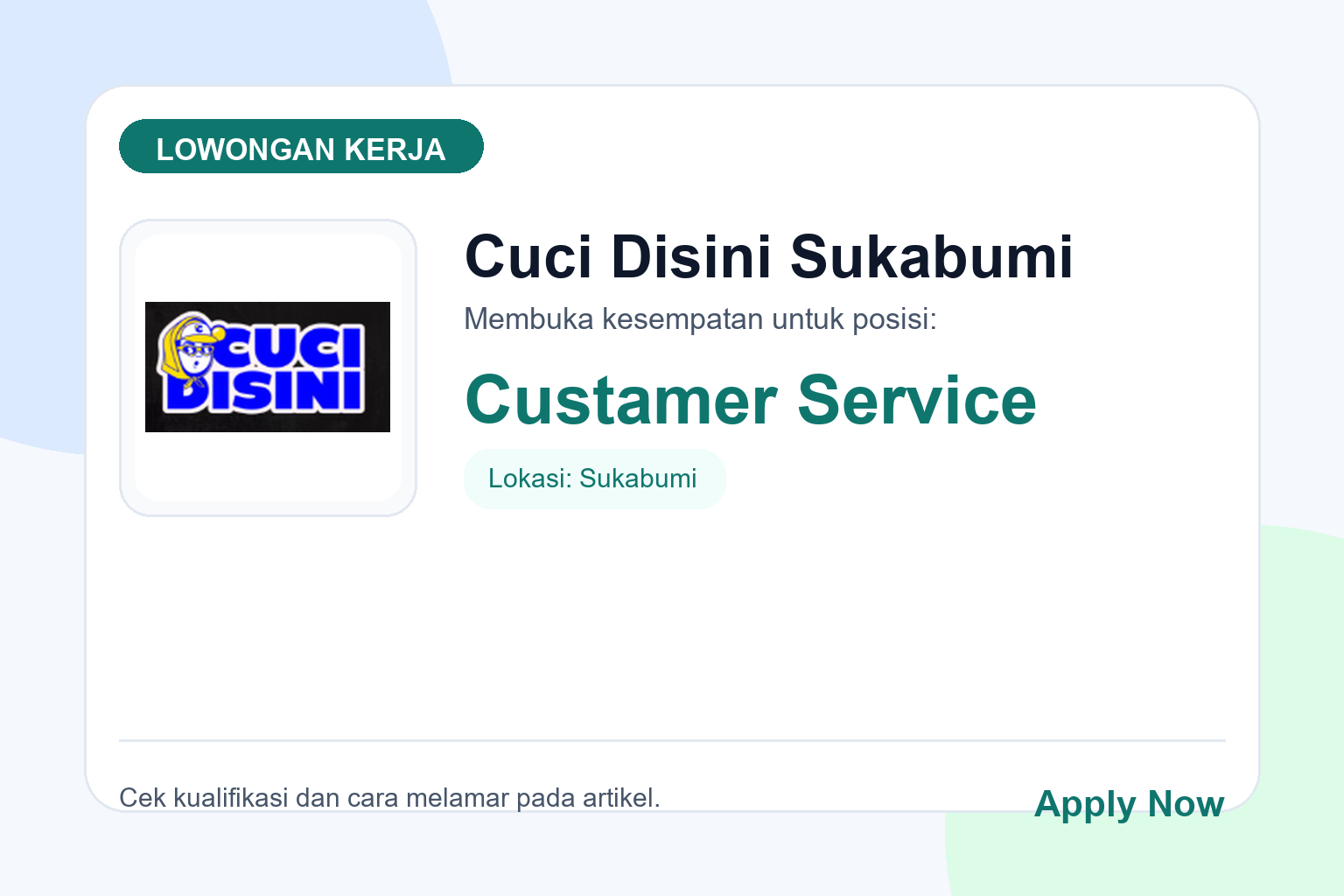 Lowongan Kerja Cuci Disini Sukabumi Custamer Service
