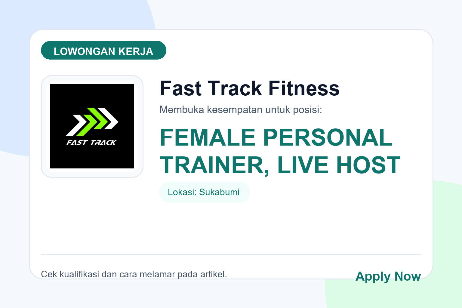 Lowongan Kerja Fast Track Fitness Beberapa Posisi