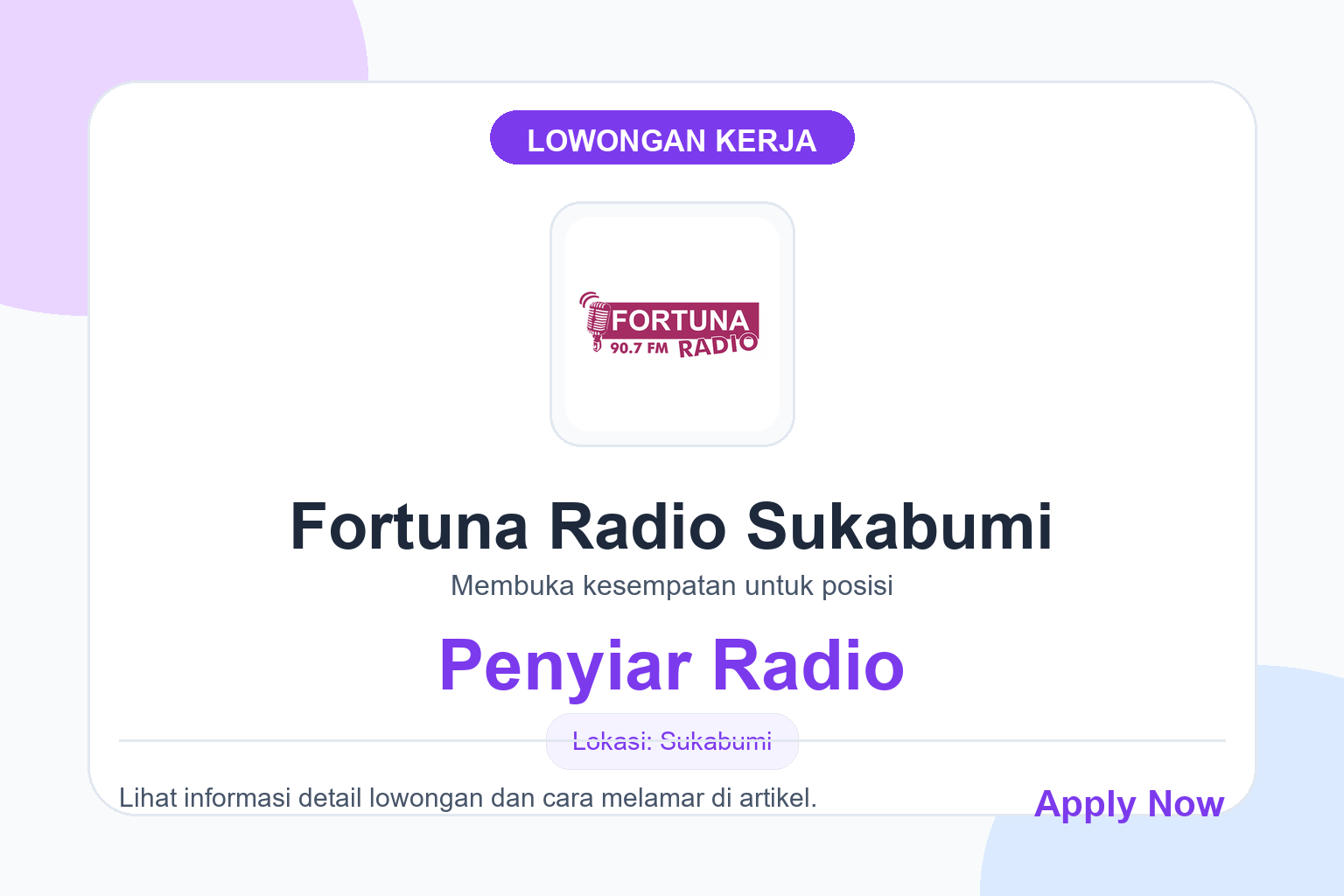 Lowongan Kerja Fortuna Radio Sukabumi Penyiar Radio