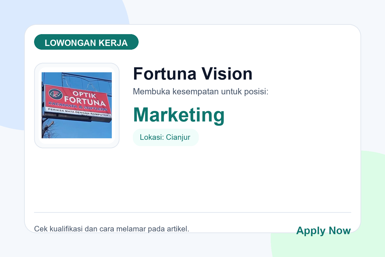 Lowongan Kerja Fortuna Vision Marketing di Cianjur