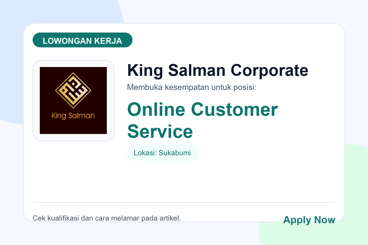 Lowongan Kerja King Salman Corporate Online Customer Service