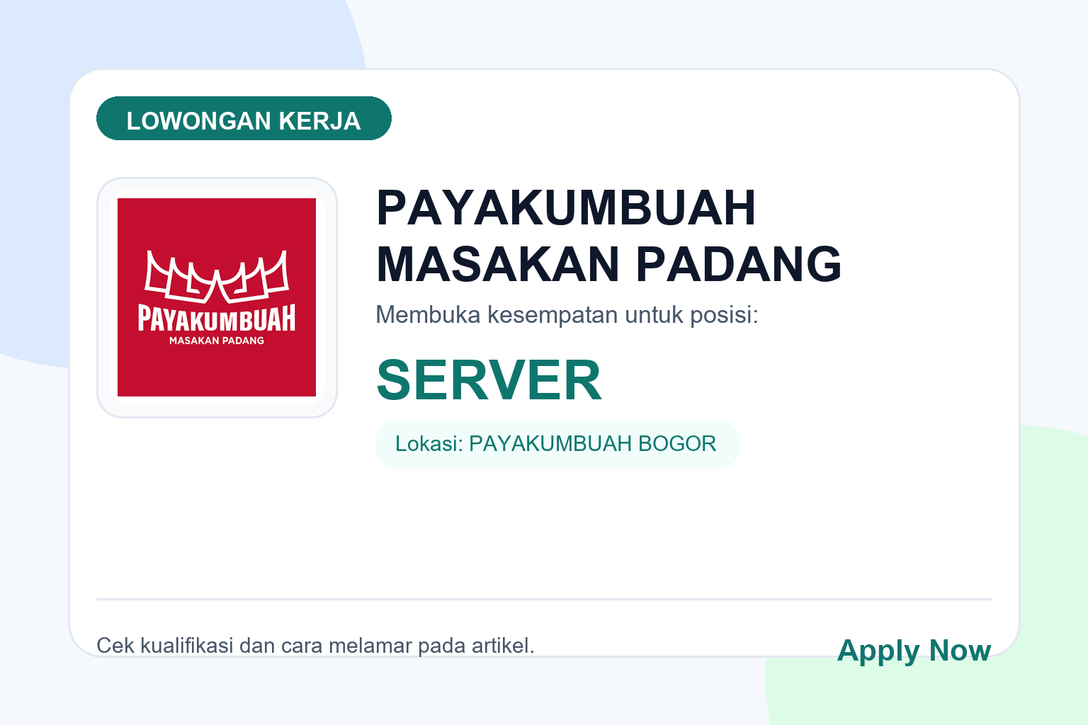 Lowongan Kerja PAYAKUMBUAH MASAKAN PADANG SERVER