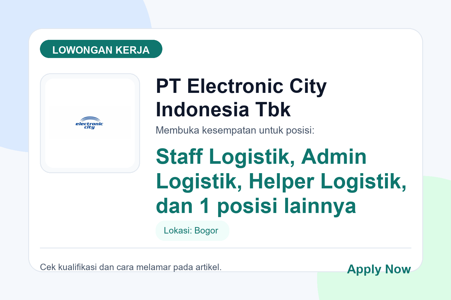 Lowongan Kerja PT Electronic City Indonesia Tbk Beberapa Posisi