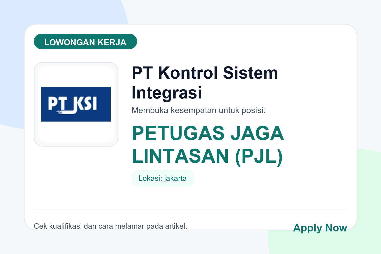 Lowongan Kerja PT Kontrol Sistem Integrasi PETUGAS JAGA LINTASAN (PJL)