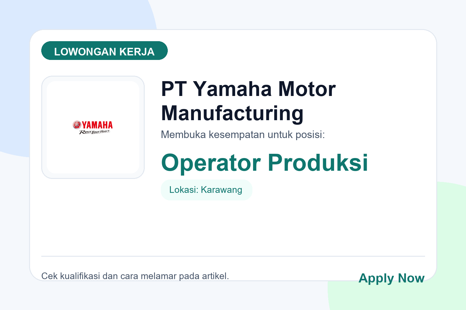 Lowongan Kerja PT Yamaha Motor Manufacturing Operator Produksi