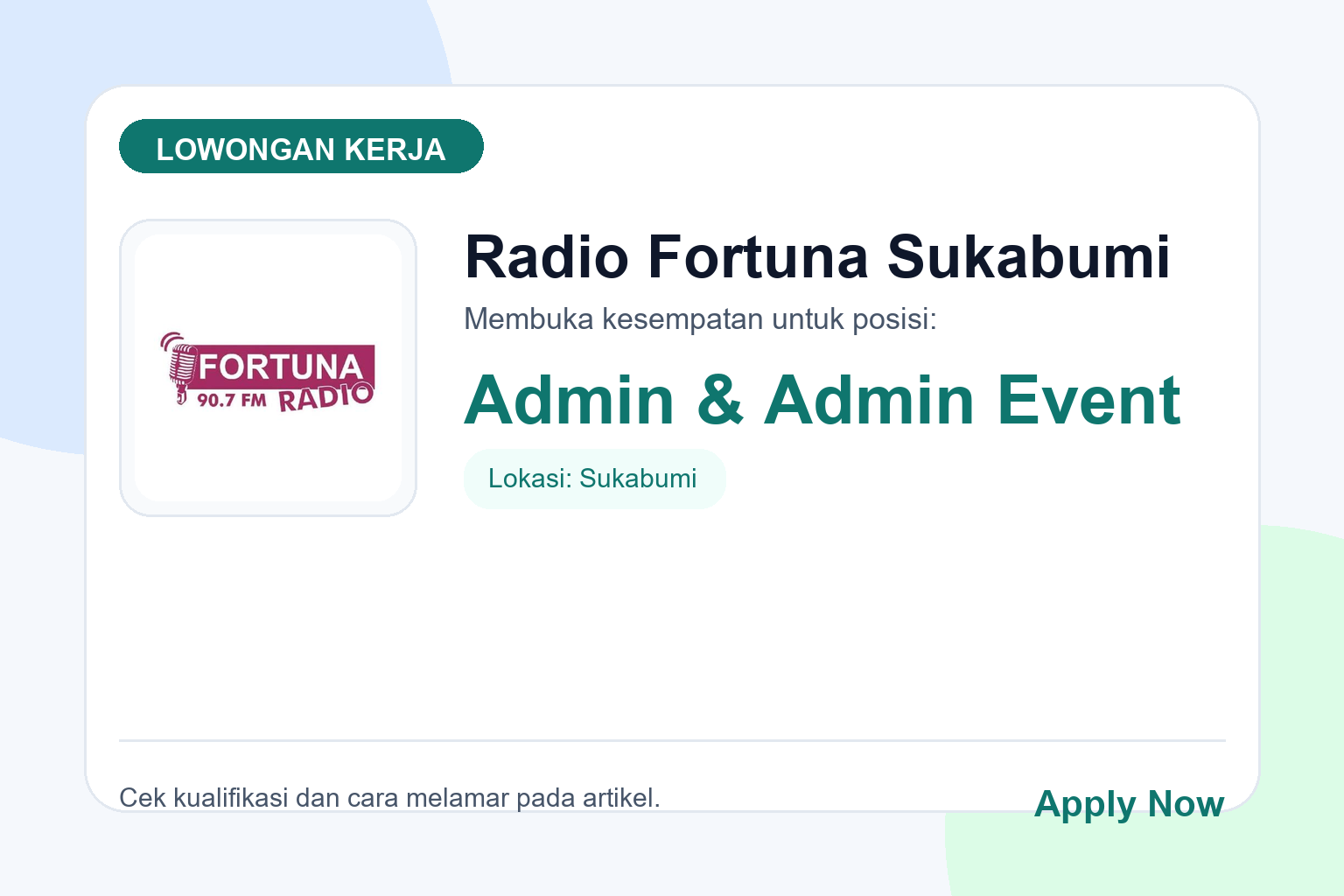 Lowongan Kerja Radio Fortuna Sukabumi Admin & Admin Event