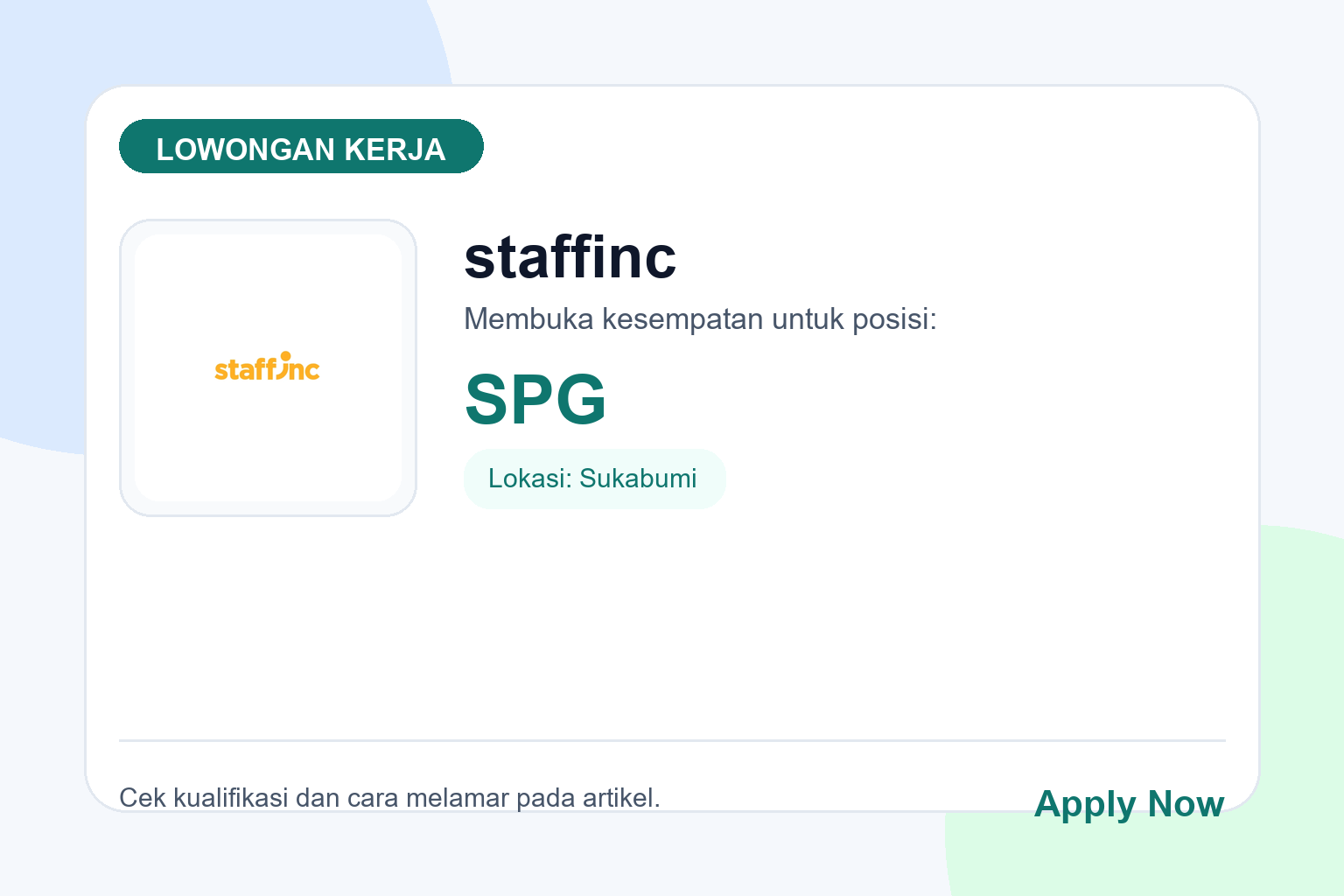 Lowongan Kerja staffinc SPG di Sukabumi