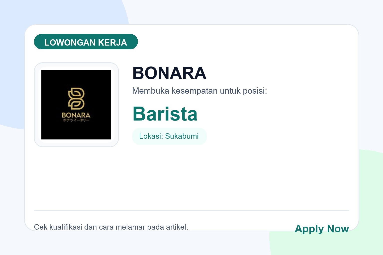 Lowongan Kerja BONARA Barista di Sukabumi
