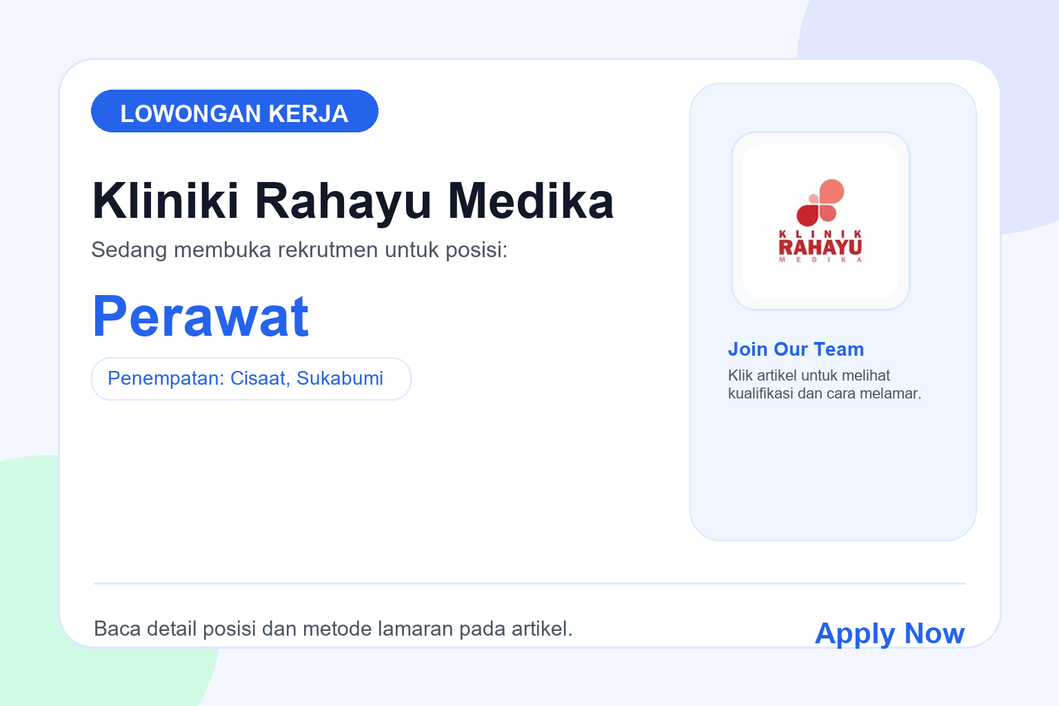 Lowongan Kerja Kliniki Rahayu Medika Perawat