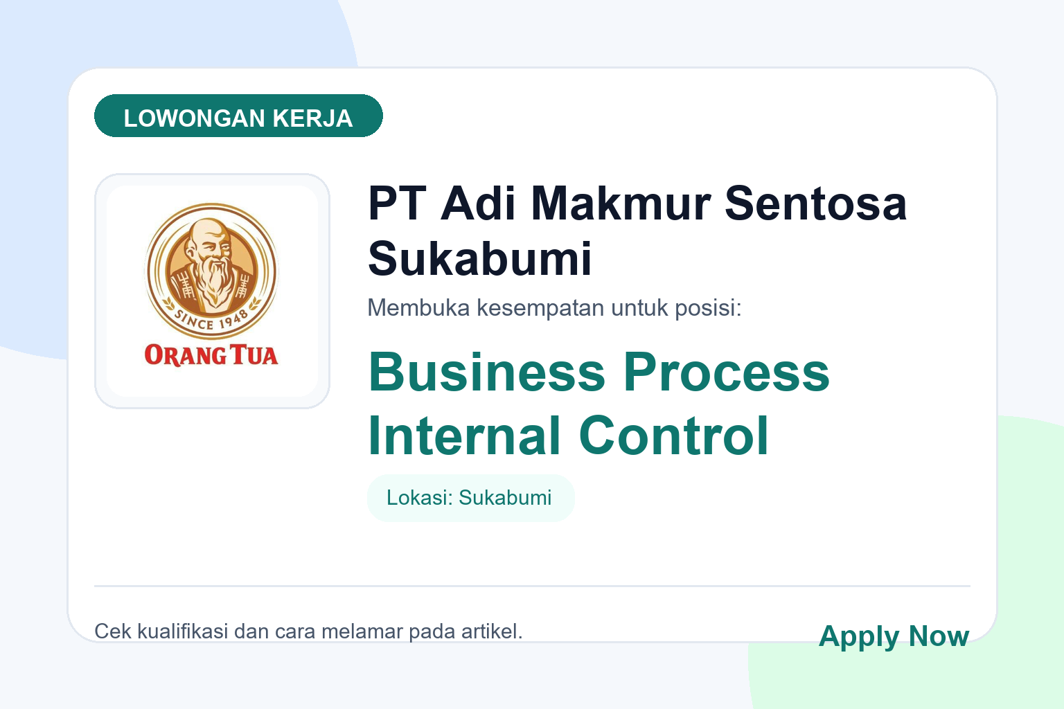 Lowongan Kerja PT Adi Makmur Sentosa Sukabumi Business Process Internal Control