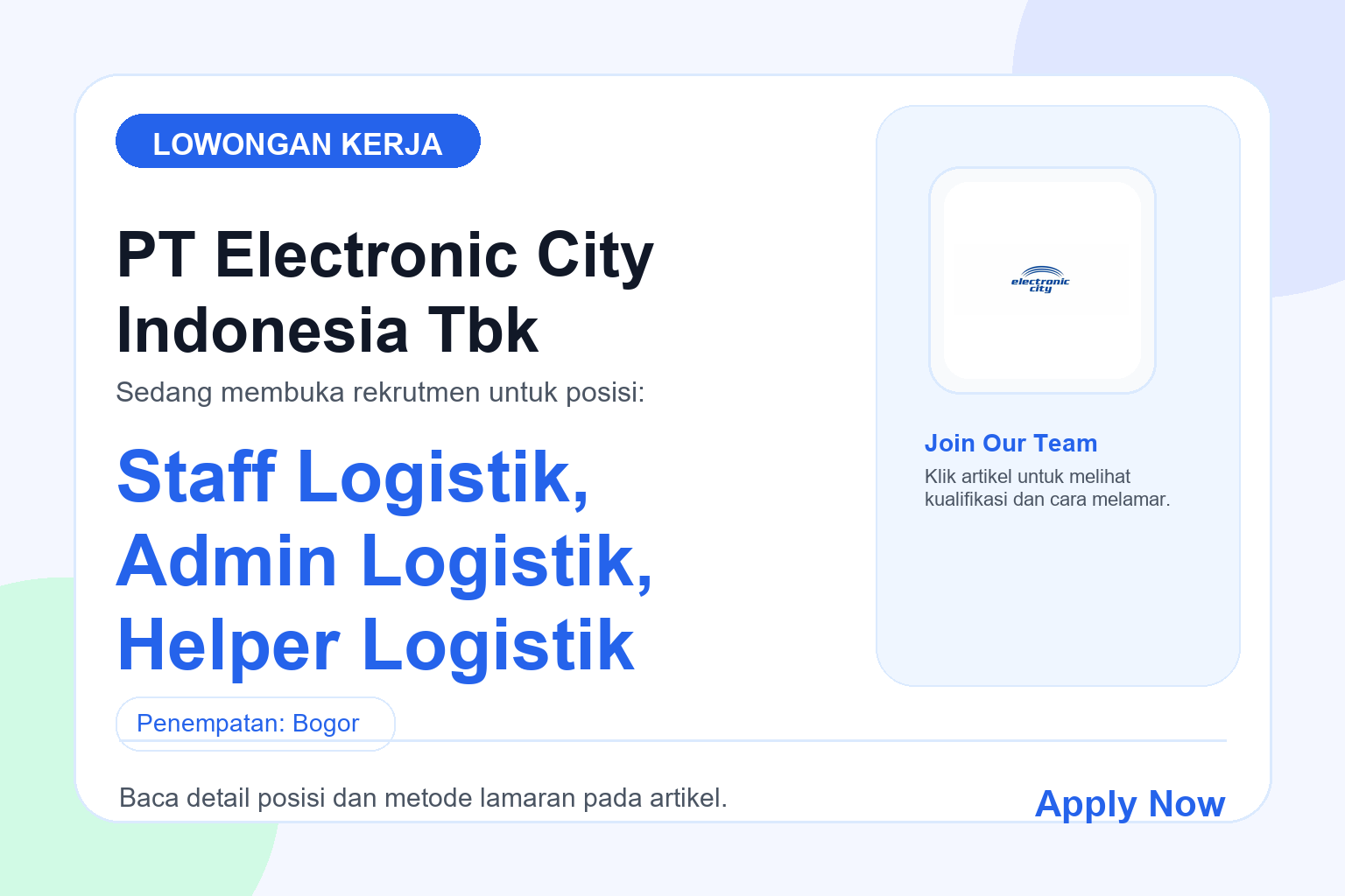 Lowongan Kerja PT Electronic City Indonesia Tbk Beberapa Posisi