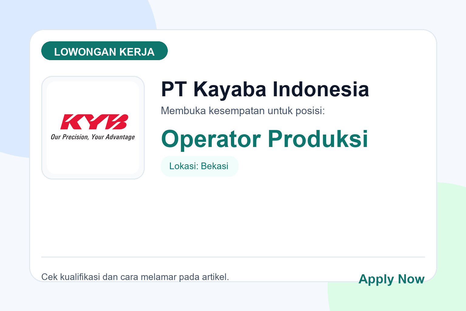 Lowongan Kerja PT Kayaba Indonesia Operator Produksi di Bekasi