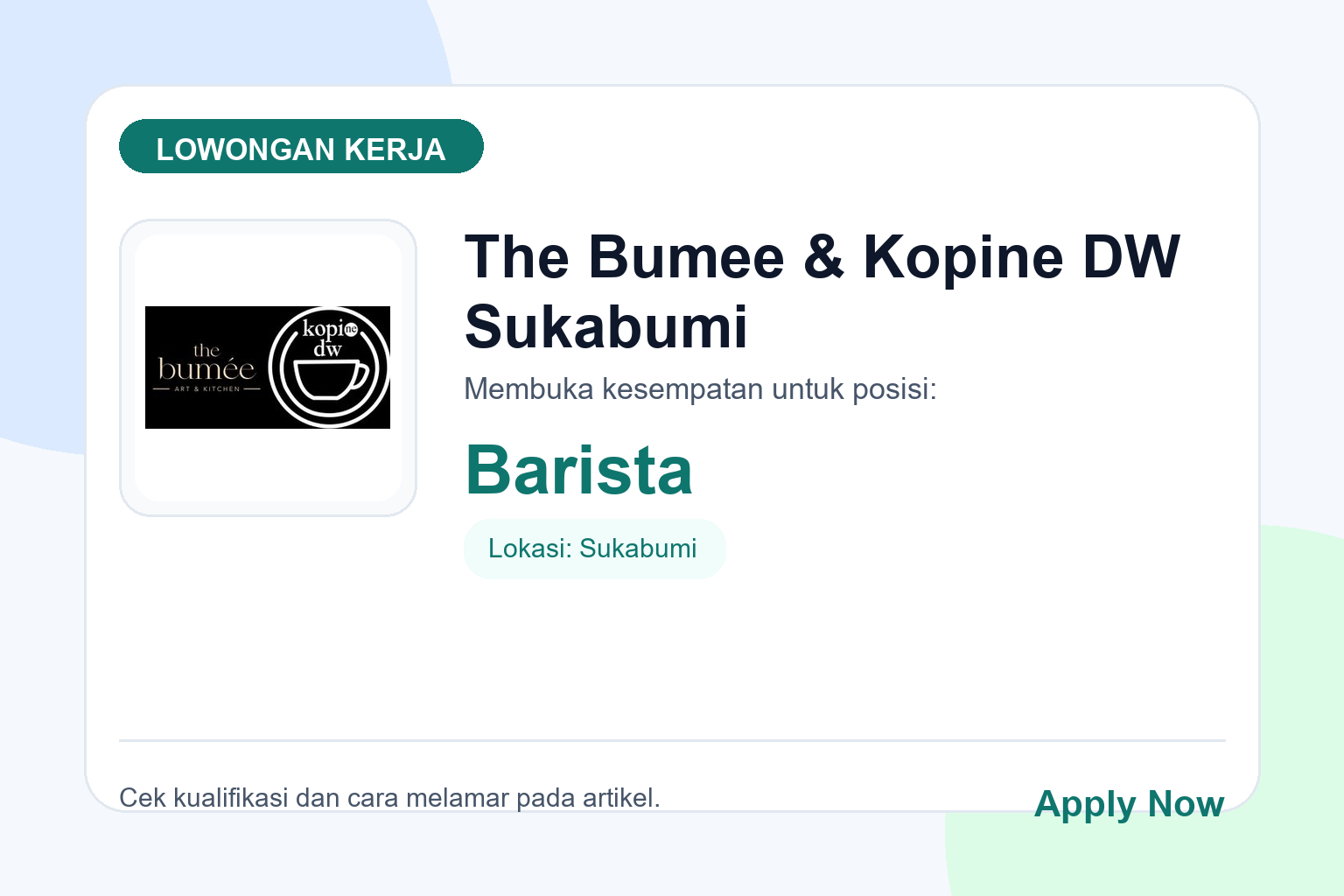 Lowongan Kerja The Bumee & Kopine DW Sukabumi Barista