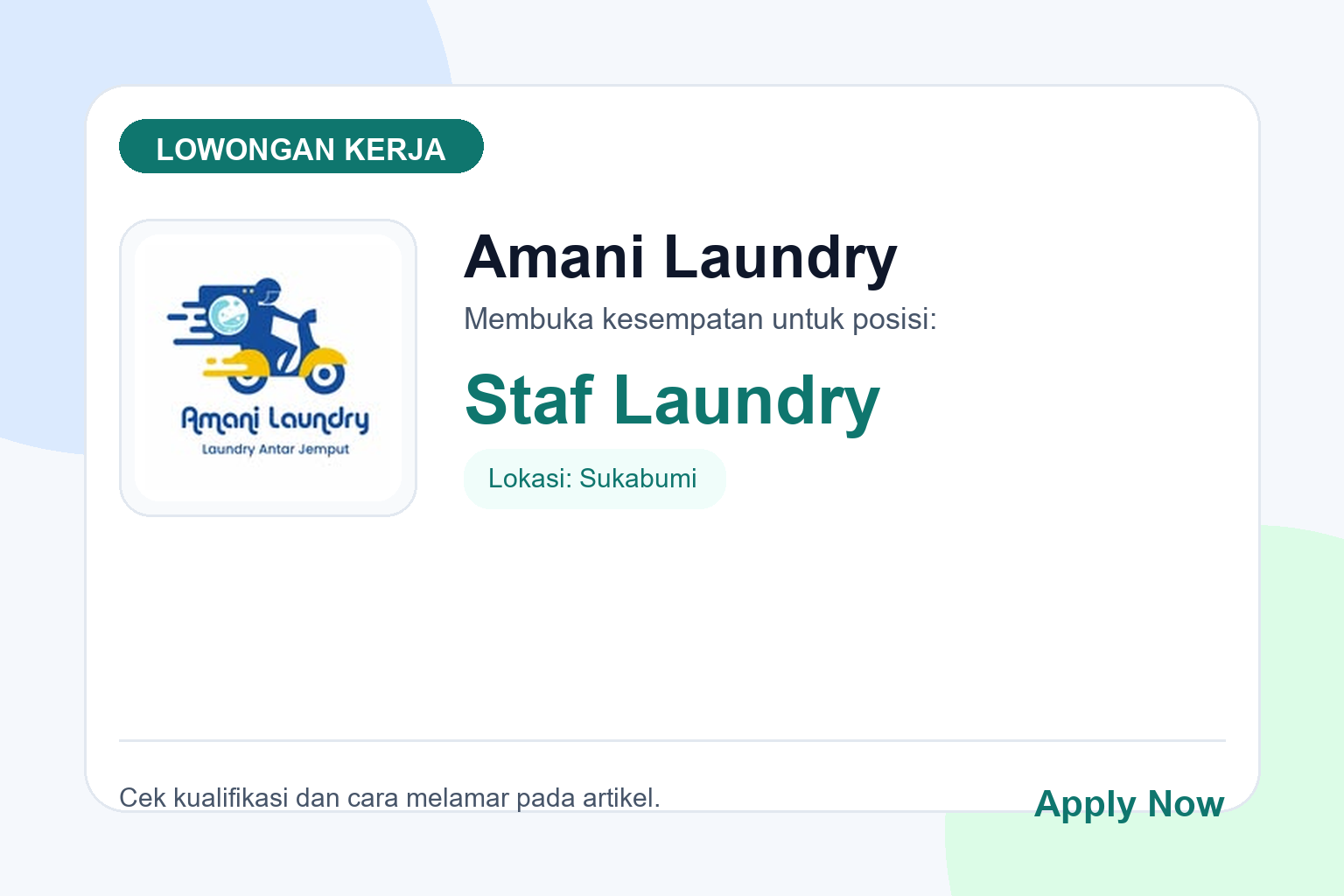 Lowongan Kerja Amani Laundry Staf Laundry di Sukabumi