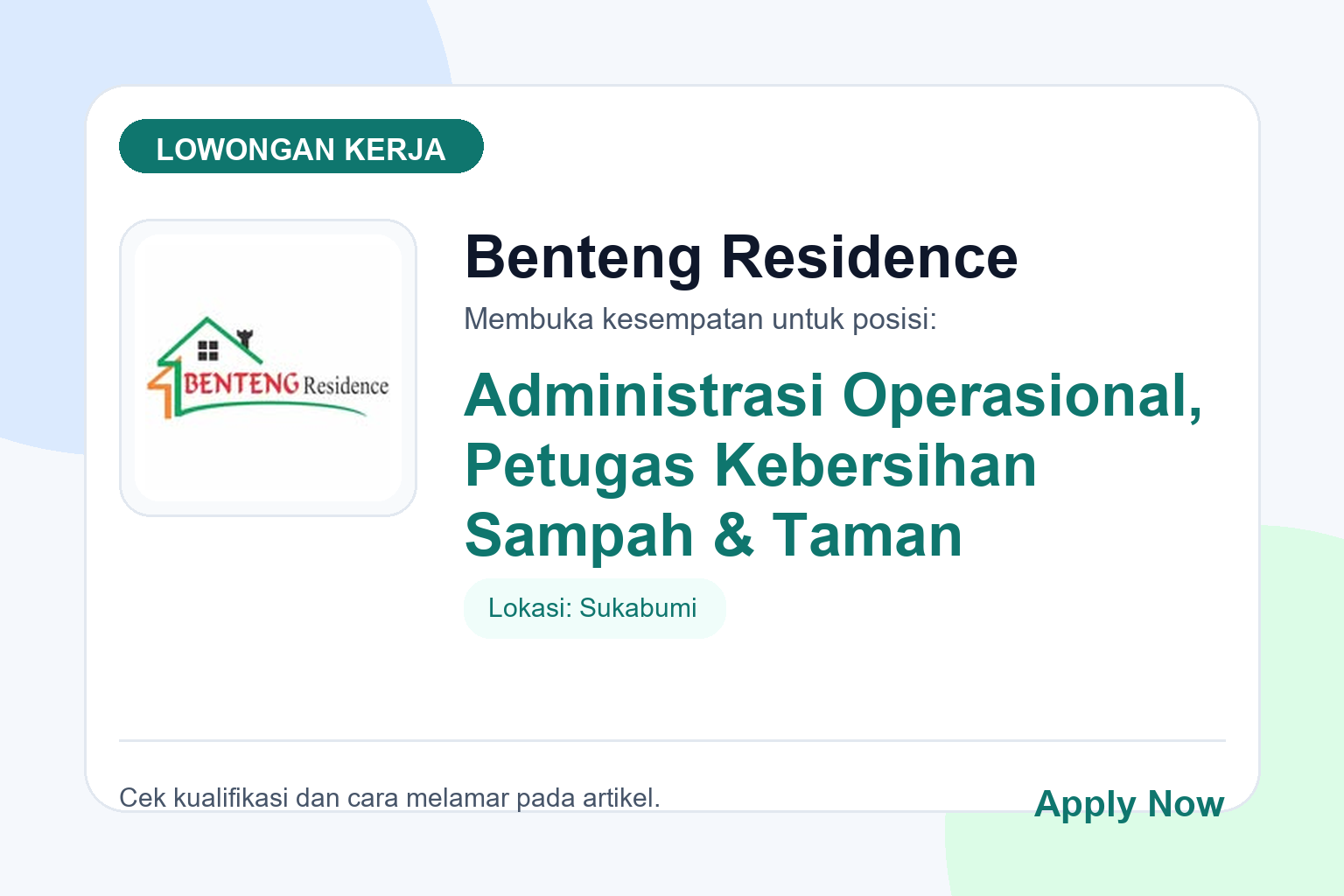 Lowongan Kerja Benteng Residence Beberapa Posisi