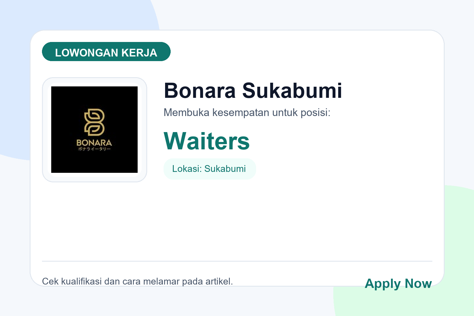 Lowongan Kerja Bonara Sukabumi Waiters