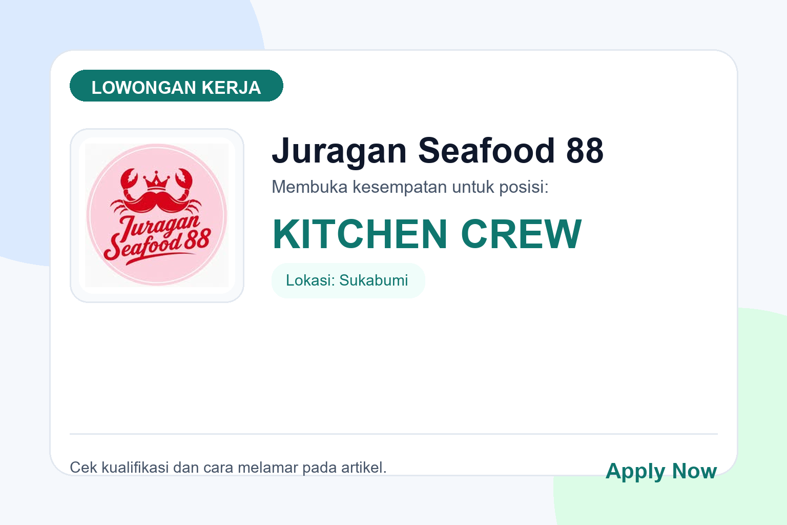 Lowongan Kerja Juragan Seafood 88 KITCHEN CREW
