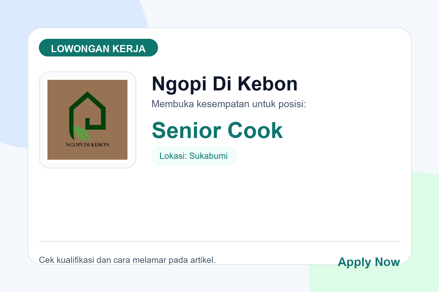 Lowongan Kerja Ngopi Di Kebon Senior Cook