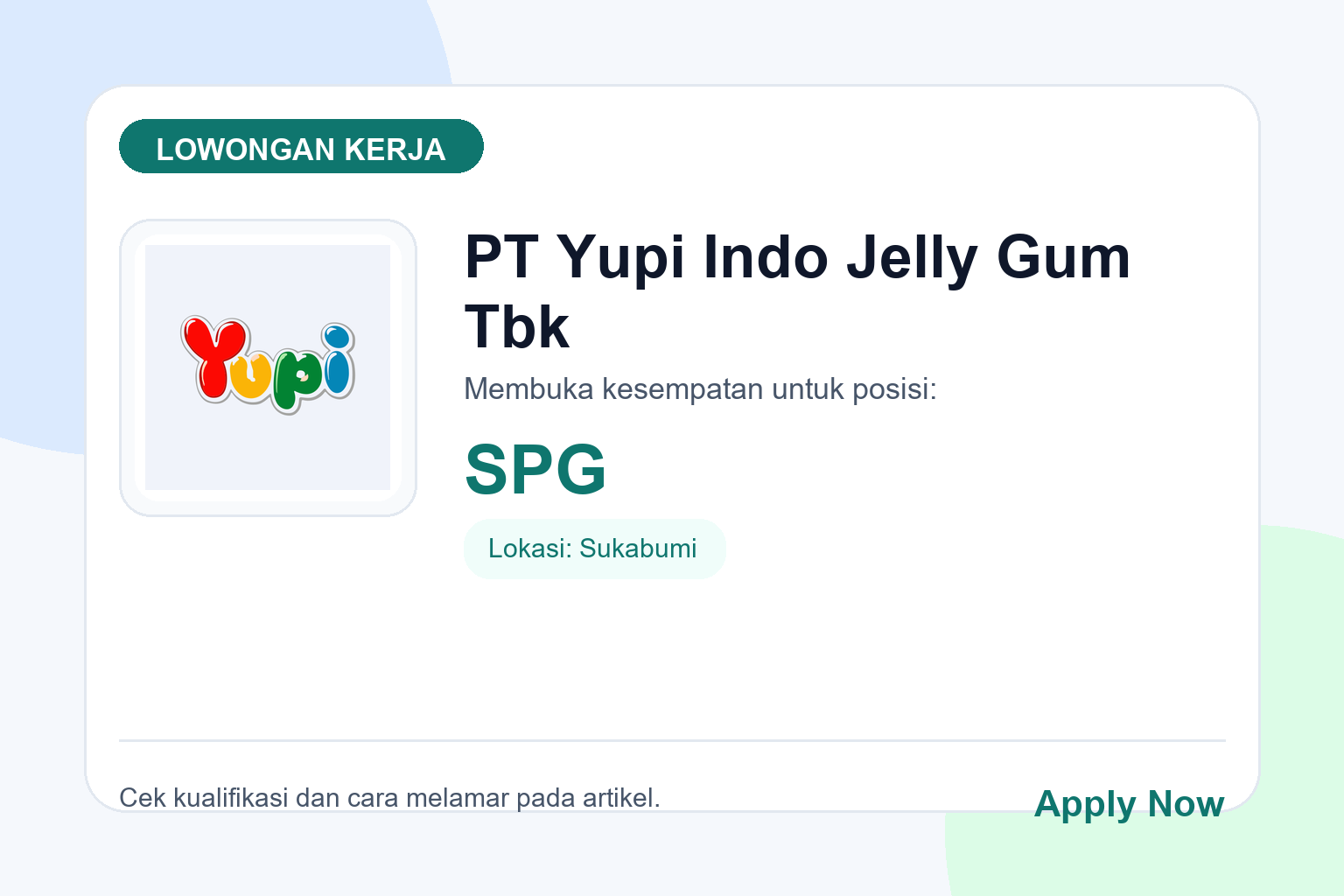 Lowongan Kerja PT Yupi Indo Jelly Gum Tbk SPG