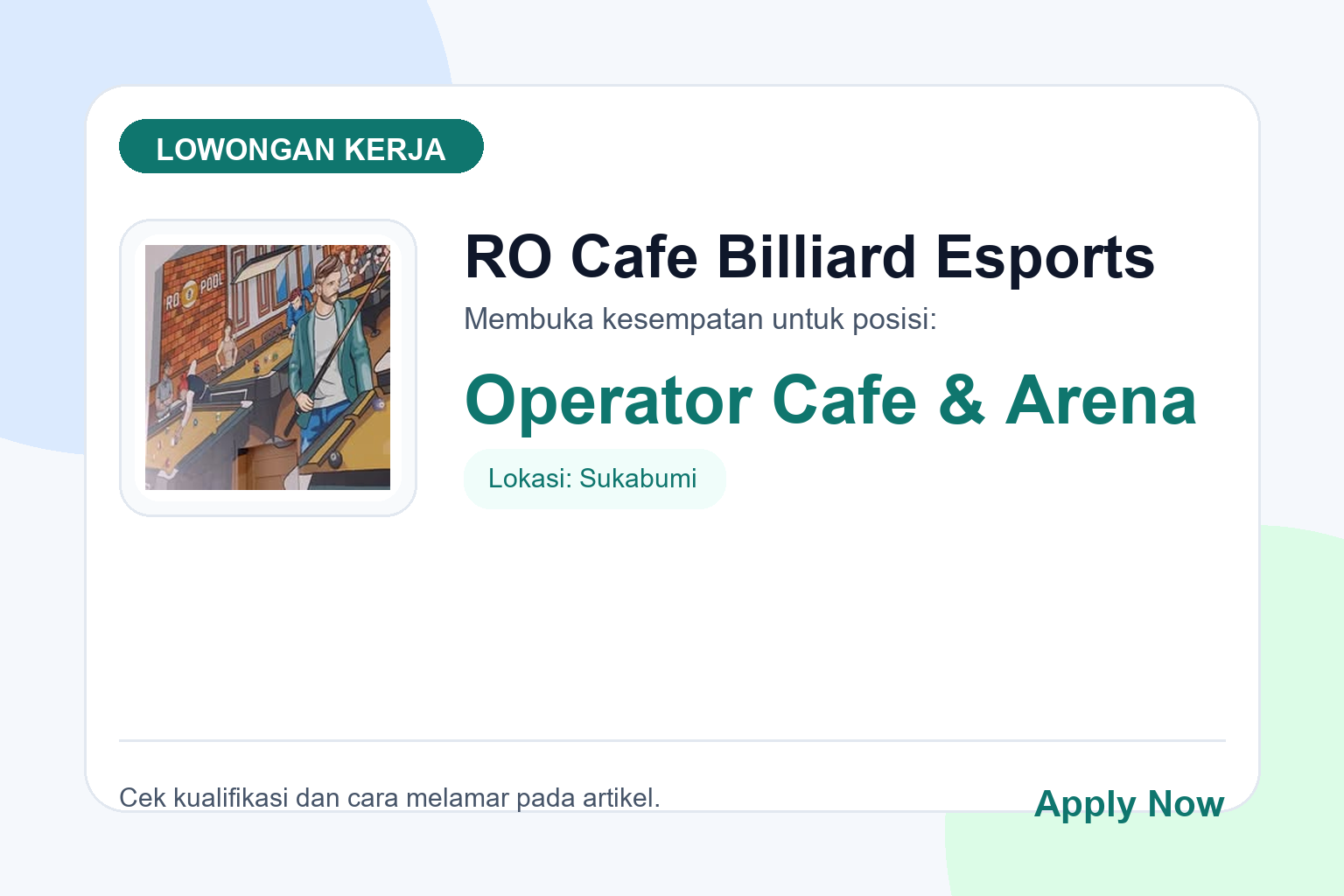 Lowongan Kerja RO Cafe Billiard Esports Operator Cafe & Arena