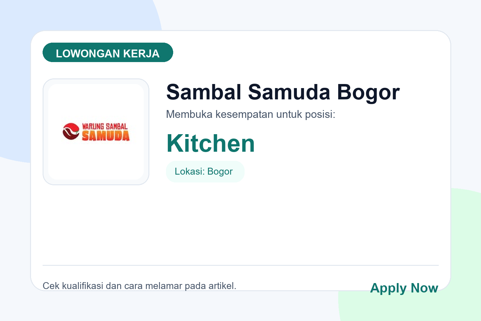 Lowongan Kerja Sambal Samuda Bogor Kitchen