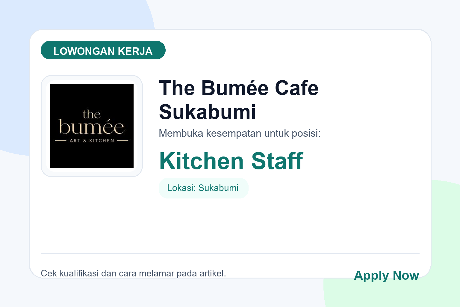 Lowongan Kerja The Bumée Cafe Sukabumi Kitchen Staff