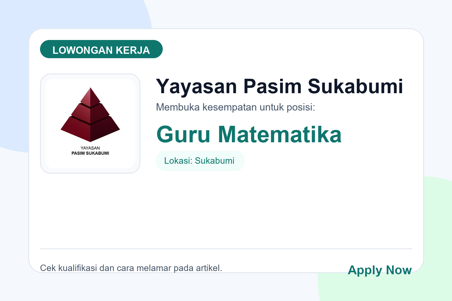 Lowongan Kerja Yayasan Pasim Sukabumi Guru Matematika