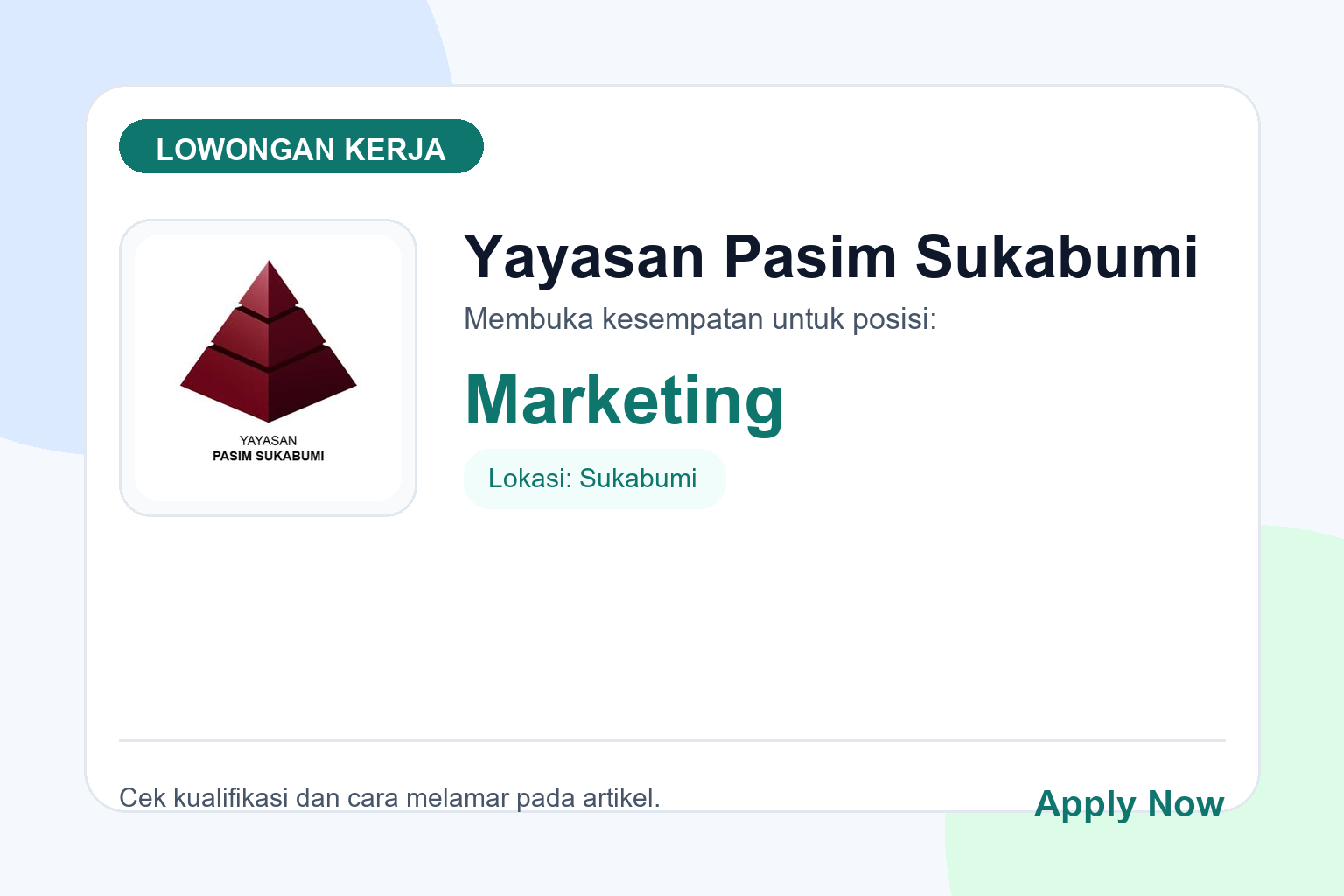 Lowongan Kerja Yayasan Pasim Sukabumi Marketing